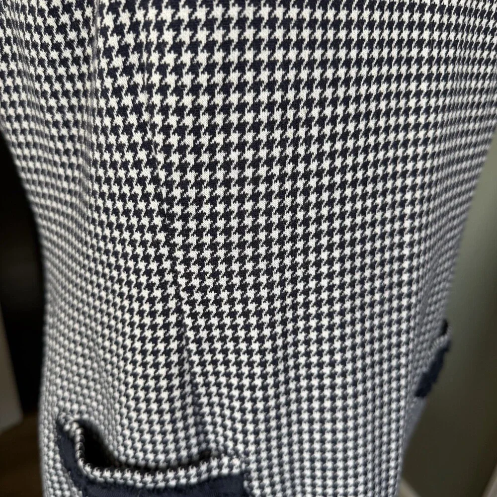 Talbots Houndstooth Sheath Dress Size 6 Navy Trim Pockets - Picture 6 of 13